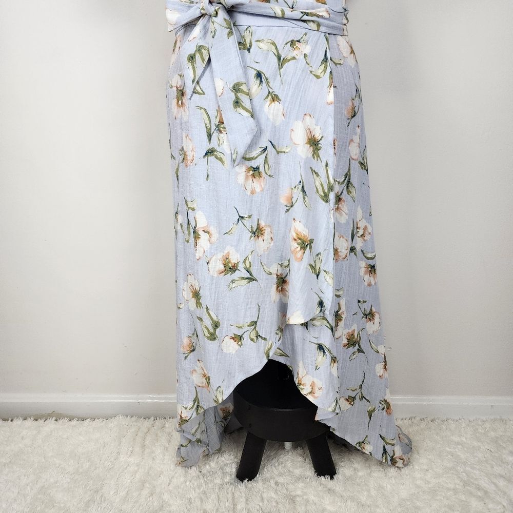 Promesa Floral Wrap Dress Light Blue Cotton Spandex Size M - Picture 15 of 16